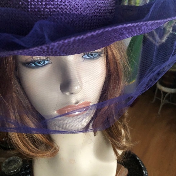 Vintage Wide Brim Purple Straw Derby Hat l main image 5